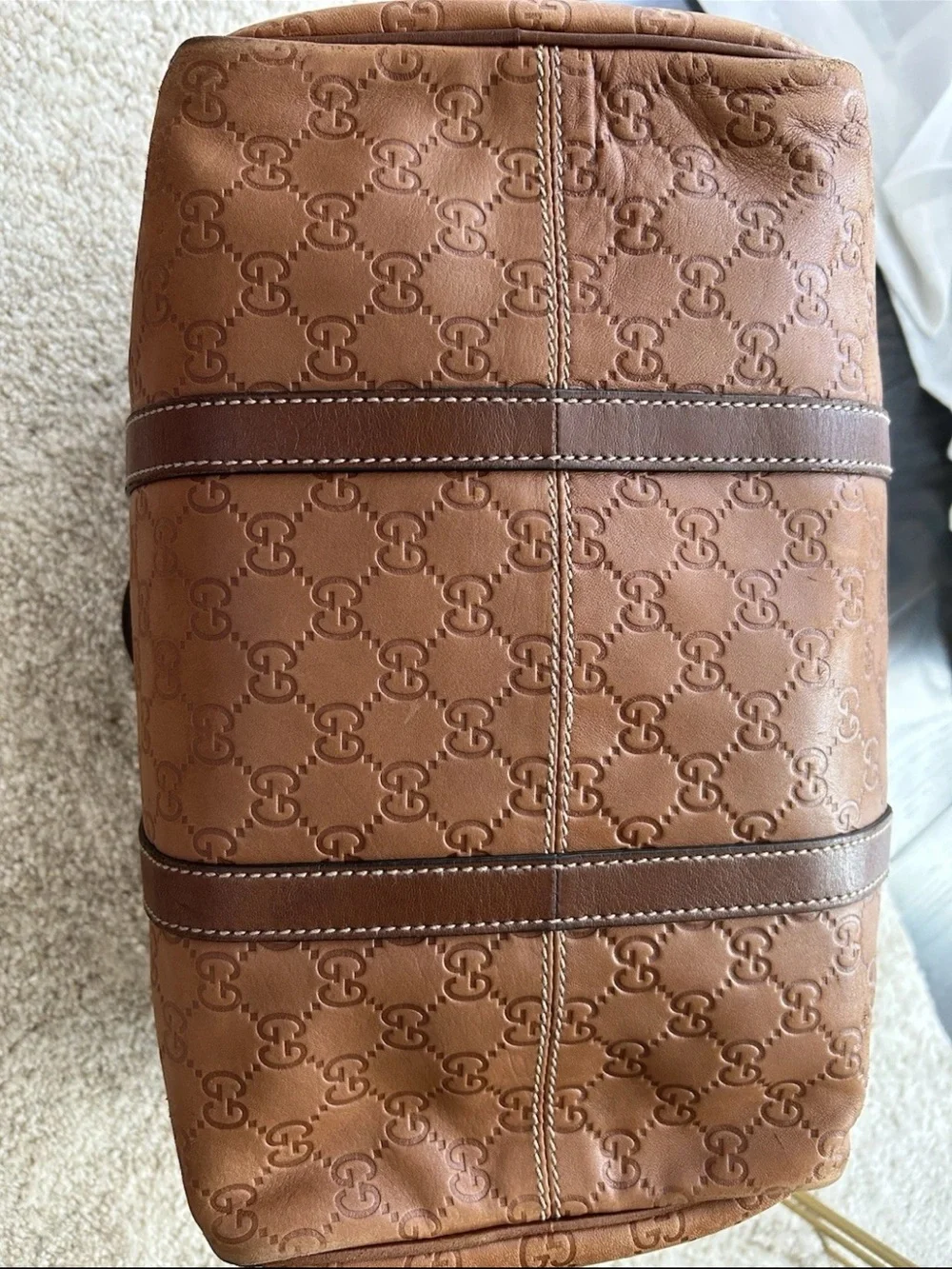 Authentic GUCCI Guccissima Brown Leather Boston Bag Vintage Joy Satchel Medium